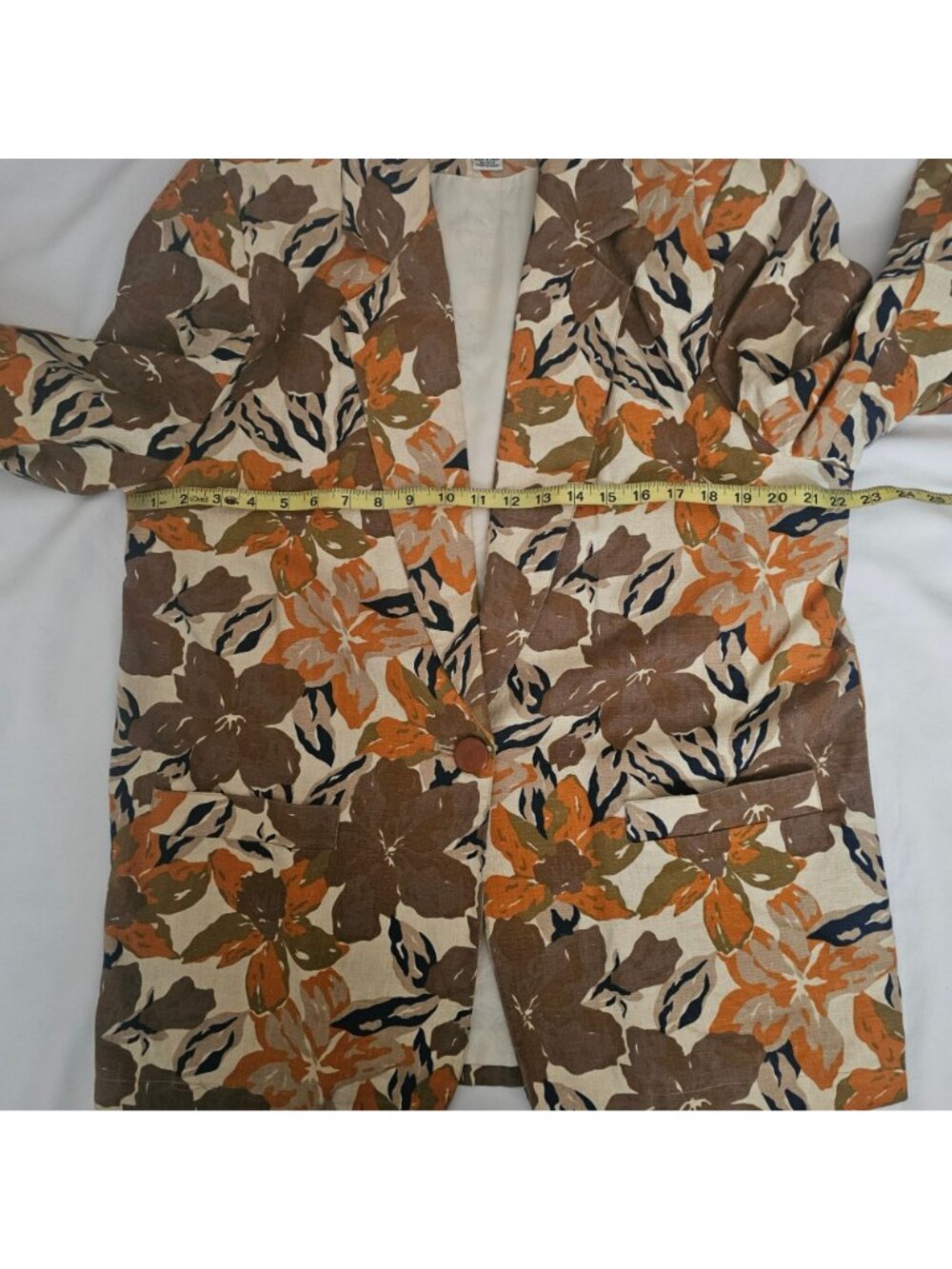 Rafaella Vintage Autumn Shade Floral Linen-Cotton Lined Blazer Jacket Size 14 - Picture 8 of 11